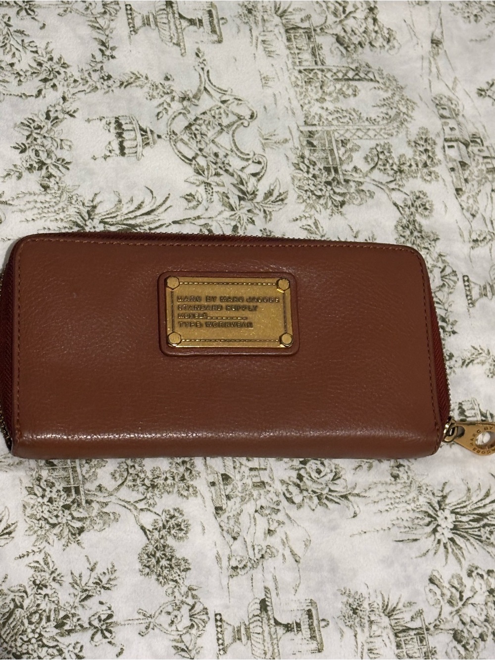 Marc by Marc Jacobs Cognac Brown Leather Zip-Around Wallet with Gold Plate